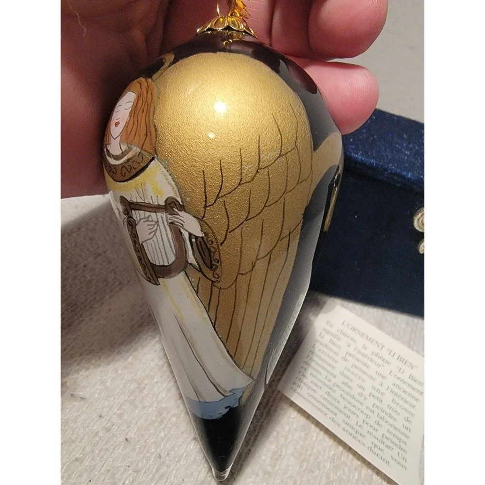Li Bien Hand Painted Glass Ornament Original Box 1999‎ Angel W/ Harp
